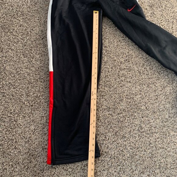 Nike Dri-Fit Black Track Pants W/ Red & White Stripes Elastic Waistband Zip - Picture 7 of 8